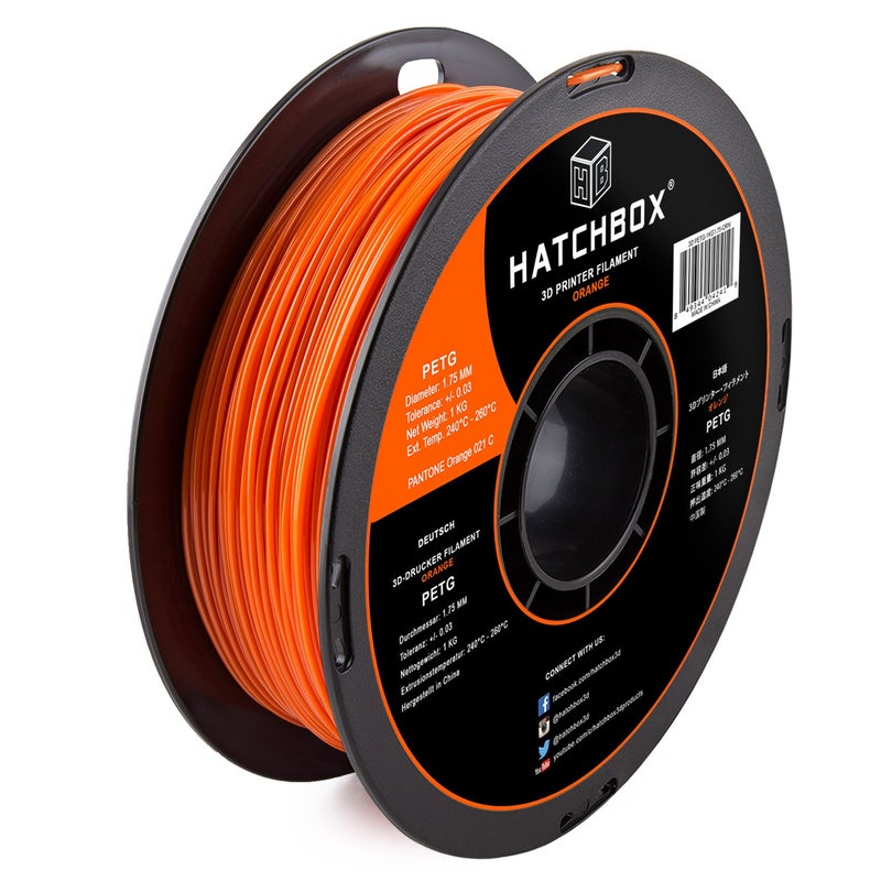 HATCHBOX PETG 3D Printer Filament, Dimensional Accuracy +/- 0.03 mm, 1 kg Spool, 1.75 mm, Orange - Image 1